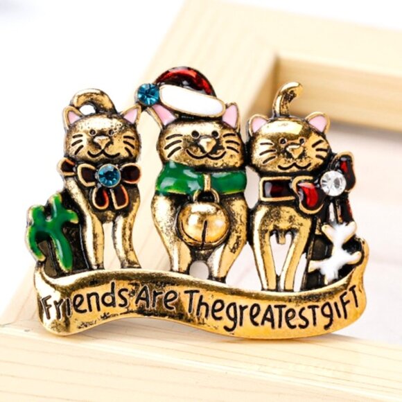 Cat Christmas Brooch Friends are the Greatest Gift Brooch Holiday Gift Brooch - Picture 3 of 3